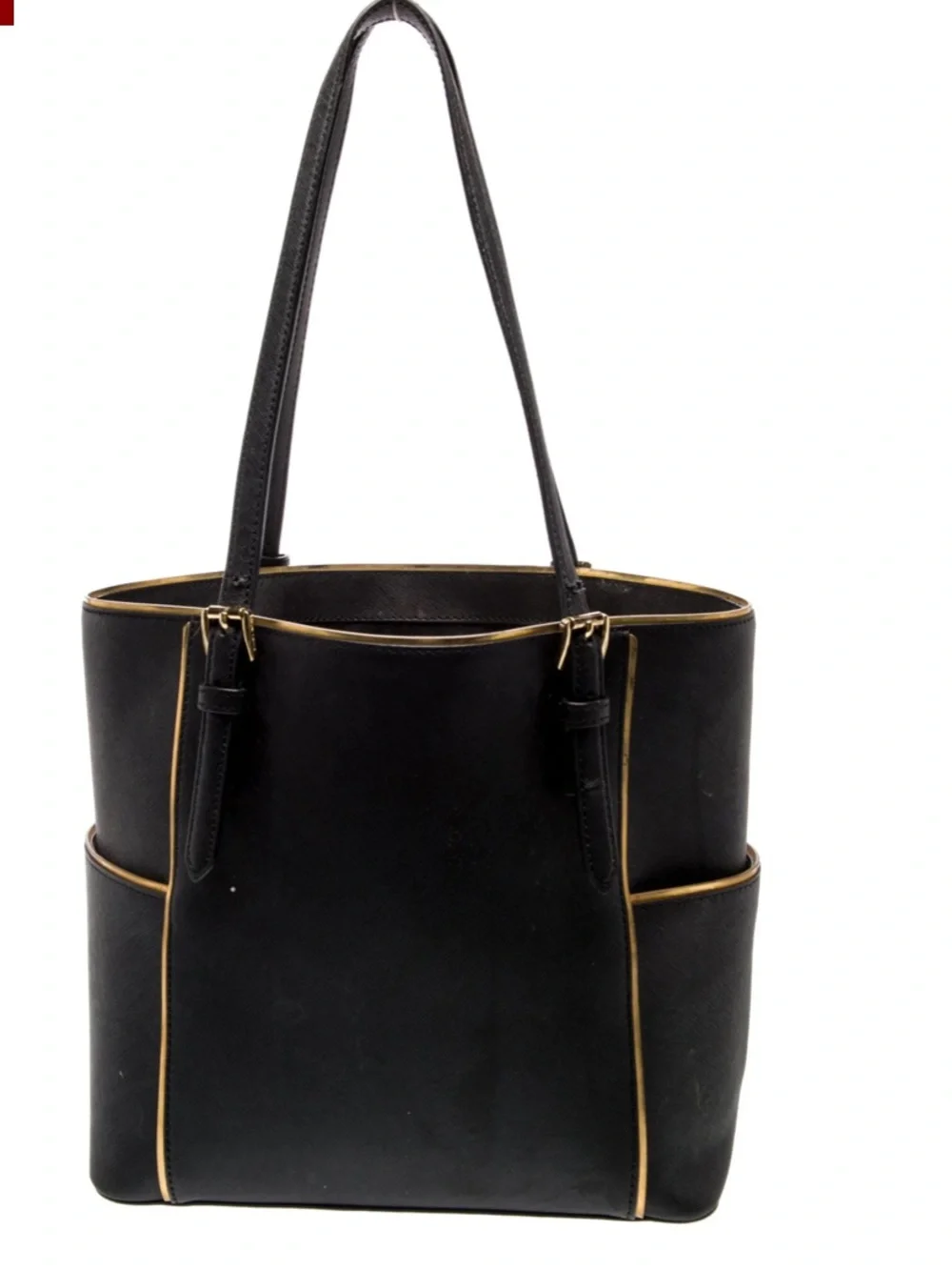 Michael Kors Black Saffiano Leather Tote with Gold Accents